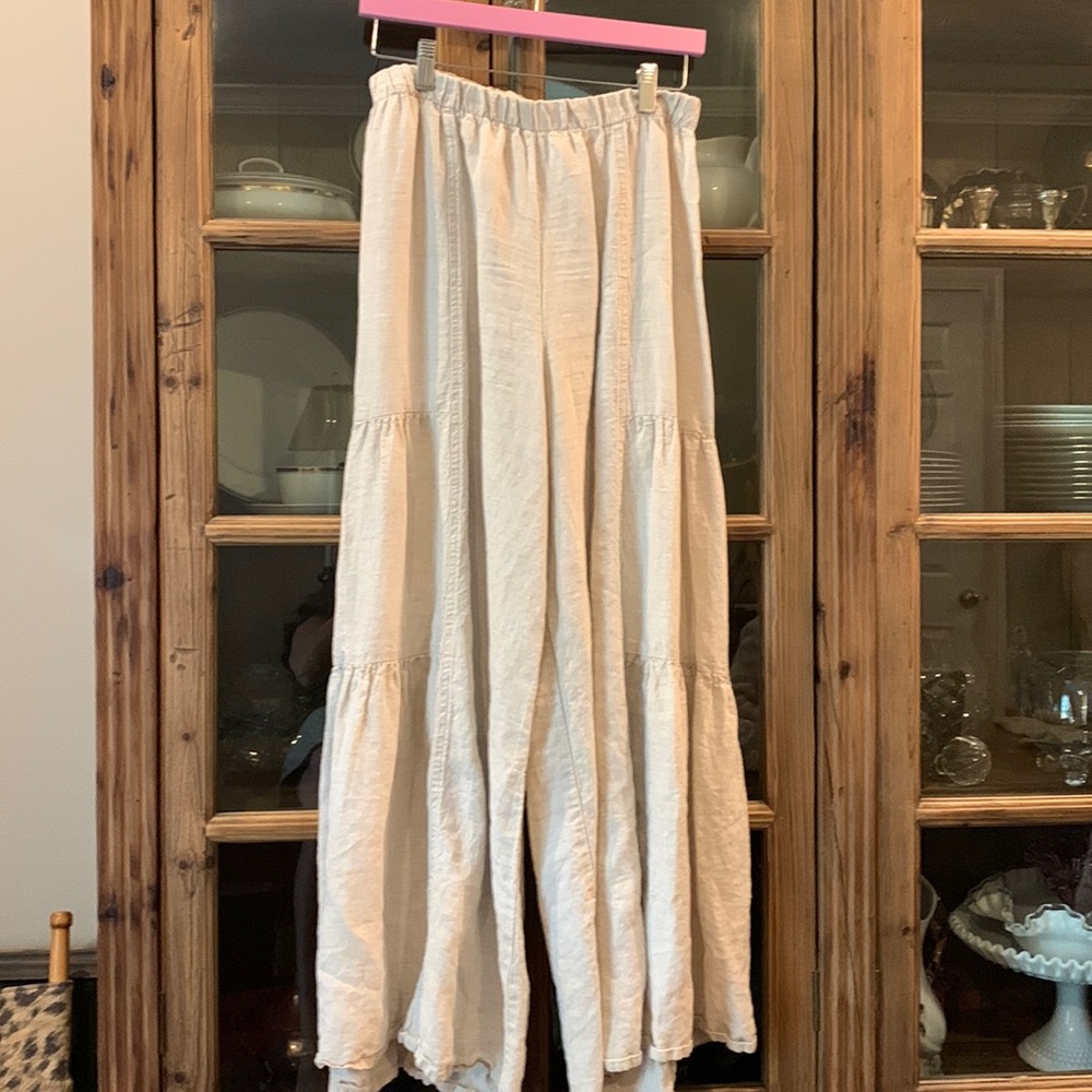 Match Point oatmeal colored linen wide leg pants